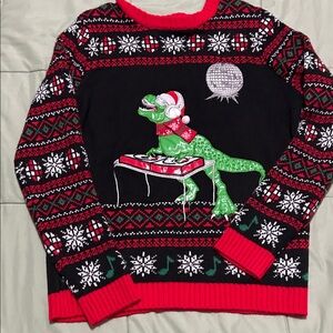 Festive Dinosaur Christmas Sweater - Black and Red Size Small women